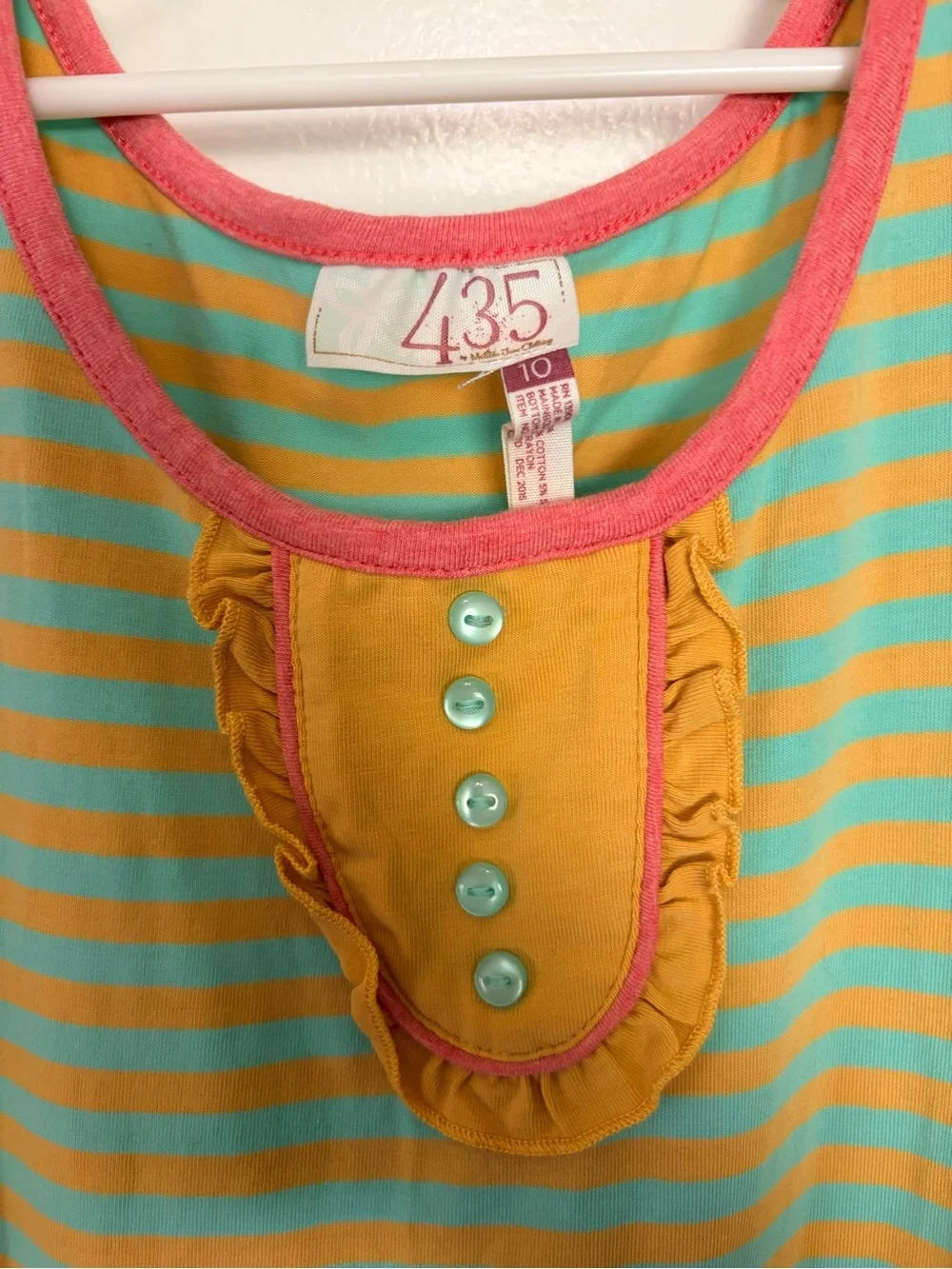 Matilda Jane Coral Trim Striped Tank Dress with Turquoise, Yellow & Olive Panels
